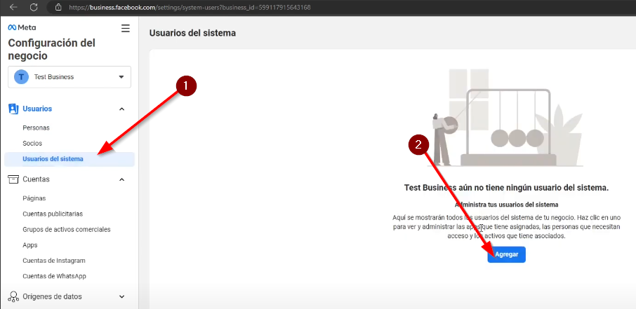 Damos click en Usuarios de sistema y agregar