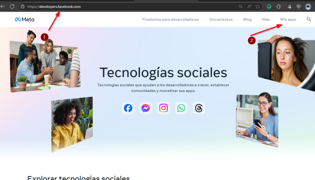 Ir a developers.facebook.com