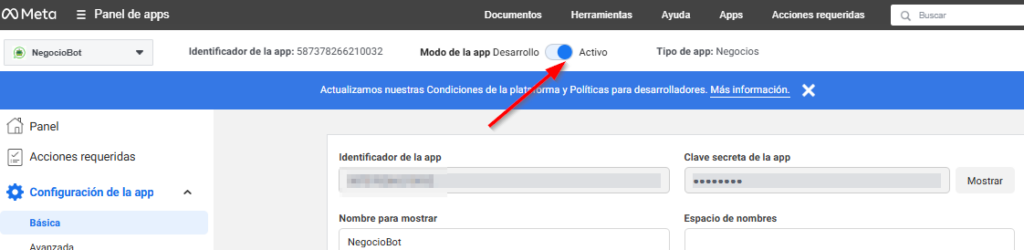 Ahora tu aplicación está activa
