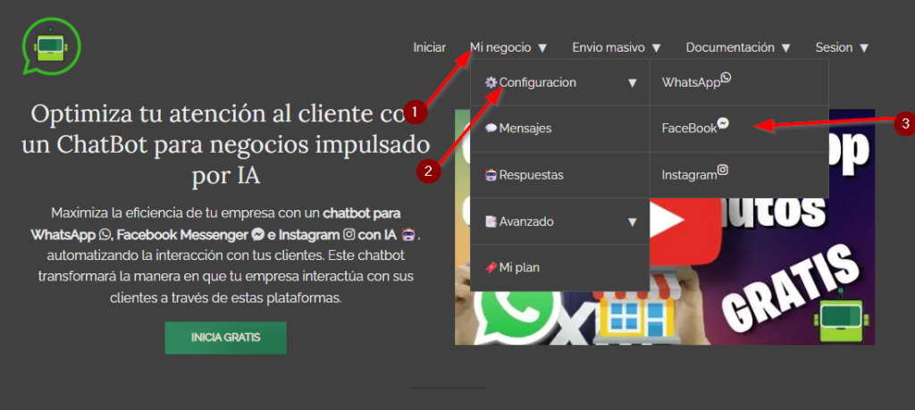 Vamos a Mi negocio -> Configuracion -> FaceBook