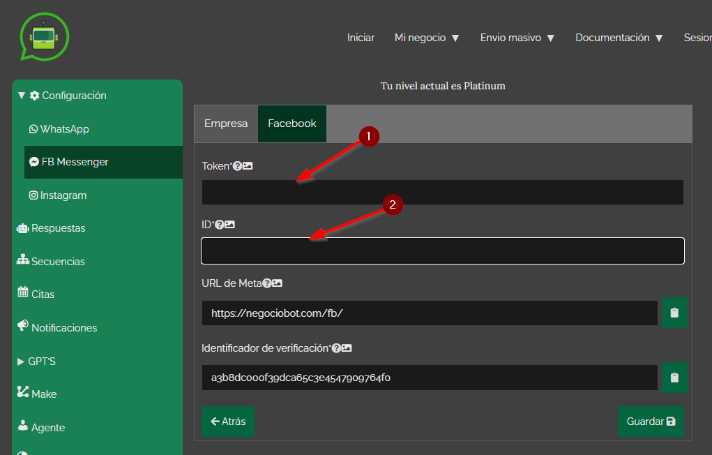 Obtendremos el token y el telefono ID a continuacion