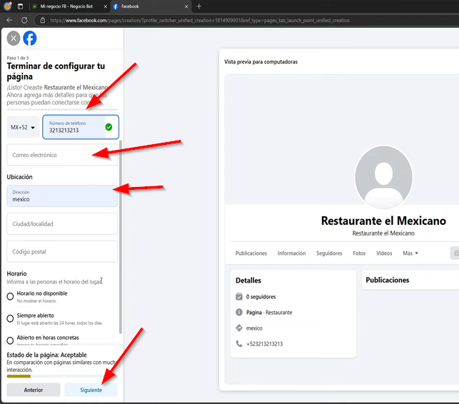 Ingresamos mas informacion y click en siguiente