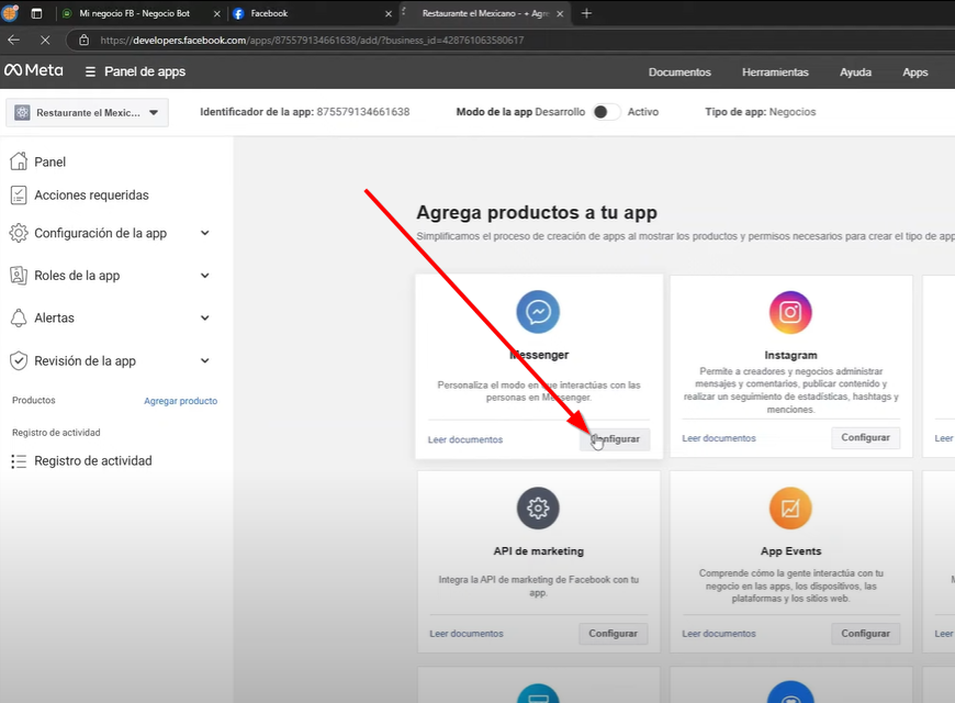 Seleccionamos configurar de Messenger