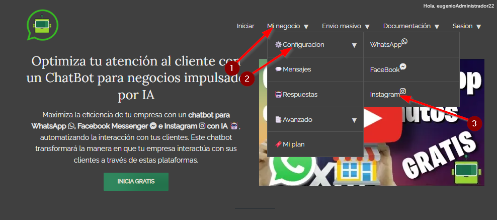 Vamos a Mi negocio -> Configuracion -> Instagram