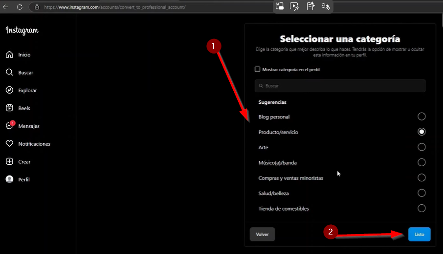 Seleccionamos una categoria y listo