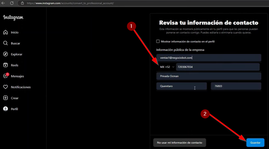 Agregamos la informacion del contacto y guardar