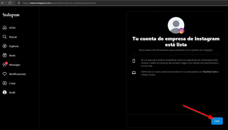 Damos click en listo
