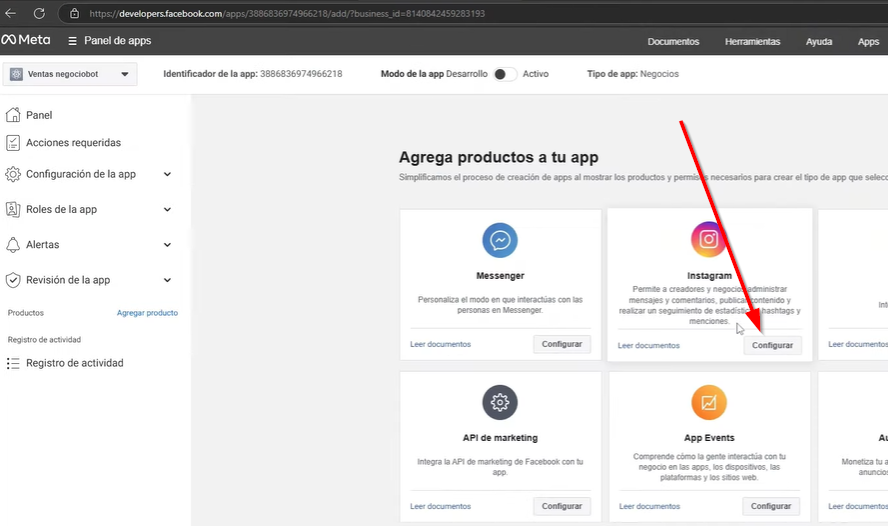 Seleccionamos configurar de Instagram