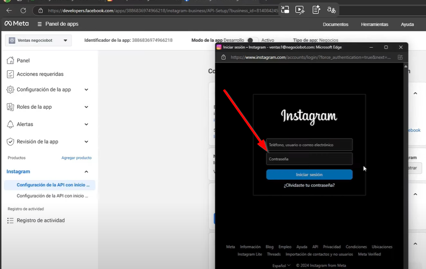 Se nos pedira que nos logueemos en instagram
