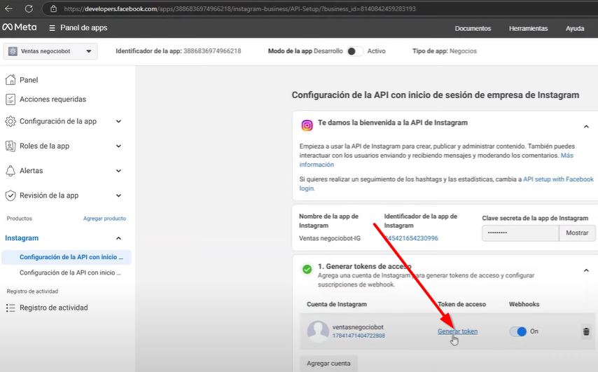 Damos click en generar token