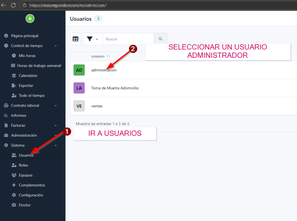 EN KIMAI IR A USUARIOS Y SELECCIONAR UN USUARIO ADMINISTRADOR
