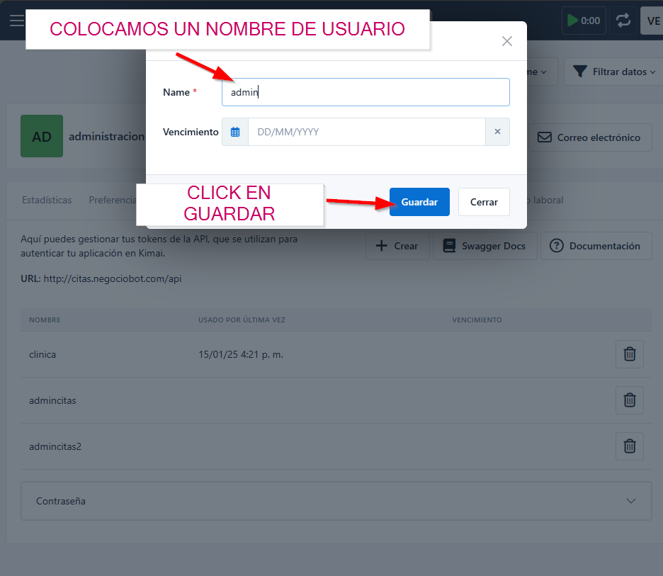 COLOCAMOS UN NOMBRE DE USUARIO