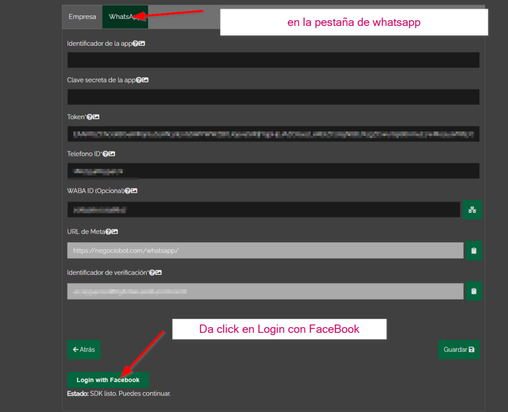 Da click en Login con FaceBook