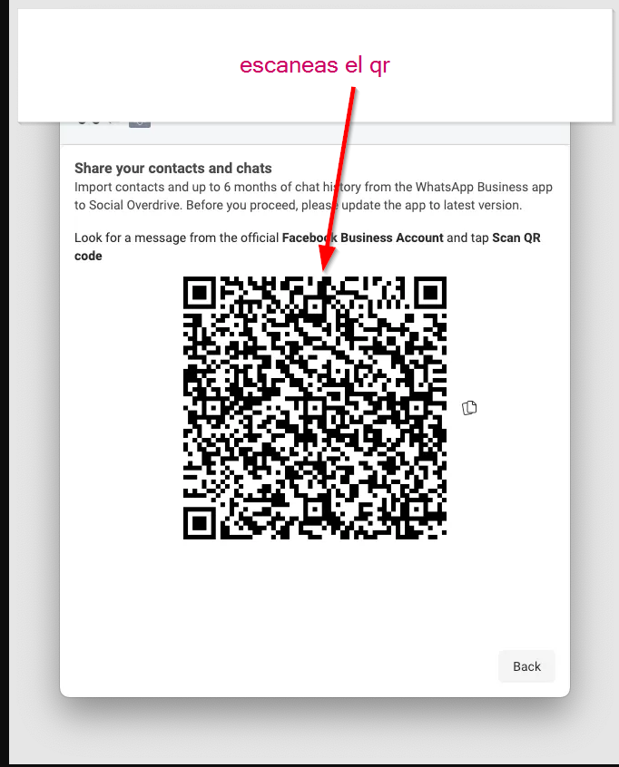 escaneas el qr en tu aplicación de WhatsApp business
